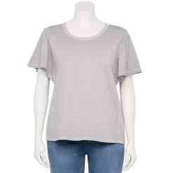 Plus Size Sonoma Goods For Life Seamed Flutter Sleeve Top -Sonoma Clothing Store 5588211 Washed Gray