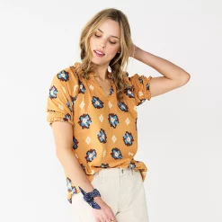 Women's Sonoma Goods For Life® Puff Sleeve Top -Sonoma Clothing Store 5588976 Gold Diamond Floral