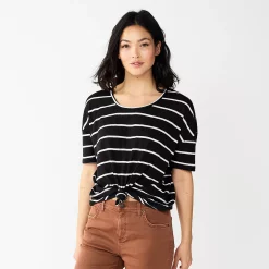 Women's Sonoma Goods For Life® Relaxed Scoopneck Tee -Sonoma Clothing Store 5596588 Black Cream Stripe