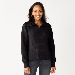 Women's Sonoma Goods For Life® Cozy Quarter-Zip Sweater -Sonoma Clothing Store 5597622 Black