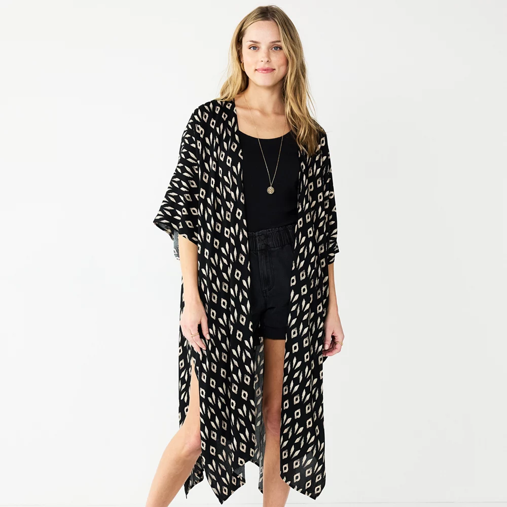 Women's Sonoma Goods For Life Ikat Burnout Long Tacked Ruana 3 Women's Sonoma Goods For Life Ikat Burnout Long Tacked Ruana