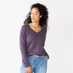 Women's Sonoma Goods For Life® Everyday V-Neck Long Sleeve Tee 52 Women's Sonoma Goods For Life® Everyday V-Neck Long Sleeve Tee -Sonoma Clothing Store 5625801 Dark Purple