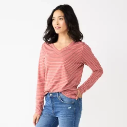 Women's Sonoma Goods For Life® Everyday V-Neck Long Sleeve Tee 41 Women's Sonoma Goods For Life® Everyday V-Neck Long Sleeve Tee -Sonoma Clothing Store 5625801 Mauve Stripe