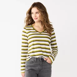 Women's Sonoma Goods For Life® Everyday V-Neck Long Sleeve Tee 36 Women's Sonoma Goods For Life® Everyday V-Neck Long Sleeve Tee -Sonoma Clothing Store 5625801 Olive Stripe