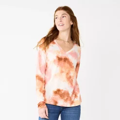 Women's Sonoma Goods For Life® Everyday V-Neck Long Sleeve Tee 57 Women's Sonoma Goods For Life® Everyday V-Neck Long Sleeve Tee -Sonoma Clothing Store 5625801 Pink Neutral Tie Dye