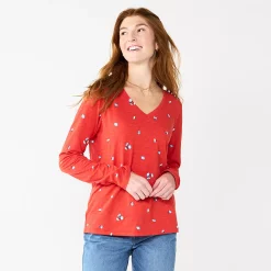Women's Sonoma Goods For Life® Everyday V-Neck Long Sleeve Tee 35 Women's Sonoma Goods For Life® Everyday V-Neck Long Sleeve Tee -Sonoma Clothing Store 5625801 Red Scatter Floral