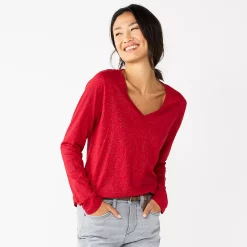 Women's Sonoma Goods For Life® Everyday V-Neck Long Sleeve Tee 58 Women's Sonoma Goods For Life® Everyday V-Neck Long Sleeve Tee -Sonoma Clothing Store 5625801 Shine Red