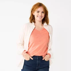 Women's Sonoma Goods For Life® Everyday V-Neck Long Sleeve Tee 39 Women's Sonoma Goods For Life® Everyday V-Neck Long Sleeve Tee -Sonoma Clothing Store 5625801 Texture Coral