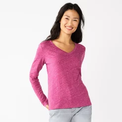 Women's Sonoma Goods For Life® Everyday V-Neck Long Sleeve Tee 37 Women's Sonoma Goods For Life® Everyday V-Neck Long Sleeve Tee -Sonoma Clothing Store 5625801 Texture Dark Pink