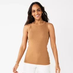 Women's Sonoma Goods For Life® Slim Fit High Neck Rib Tank -Sonoma Clothing Store 5651280 Brown