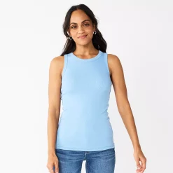 Women's Sonoma Goods For Life® Slim Fit High Neck Rib Tank -Sonoma Clothing Store 5651280 Sky Blue