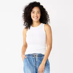 Women's Sonoma Goods For Life® Slim Fit High Neck Rib Tank -Sonoma Clothing Store 5651280 White