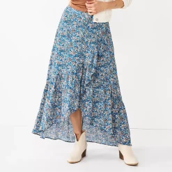 Women's Sonoma Goods For Life® Wrap Ruffle Maxi Skirt -Sonoma Clothing Store 5657677 Blue Floral