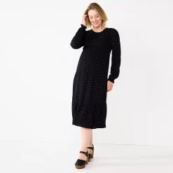 Maternity Sonoma Goods For Life® Smocked Bodice Midi Dress -Sonoma Clothing Store 5662002 Black Floral