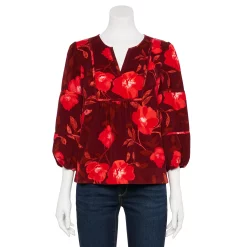 Petite Sonoma Goods For Life® Notchneck Sleeve Piecing Top -Sonoma Clothing Store 5664273 Large Red Floral