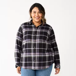 Plus Size Sonoma Goods For Life® Everyday Flannel Shirt -Sonoma Clothing Store 5664645 Black Purple Plaid