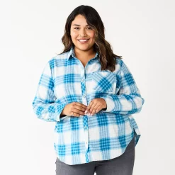 Plus Size Sonoma Goods For Life® Everyday Flannel Shirt -Sonoma Clothing Store 5664645 Blue Mix Plaid