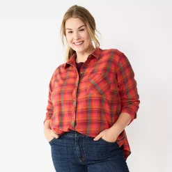 Plus Size Sonoma Goods For Life® Everyday Flannel Shirt -Sonoma Clothing Store 5664645 Pink Green Plaid