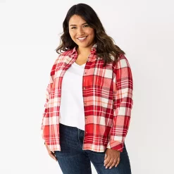 Plus Size Sonoma Goods For Life® Everyday Flannel Shirt -Sonoma Clothing Store 5664645 Red Cream Plaid