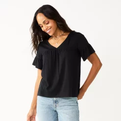 Women's Sonoma Goods For Life® Ruffled Babydoll Top -Sonoma Clothing Store 5665750 Black
