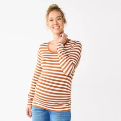 Maternity Sonoma Goods For Life® Essential Scoopneck Long Sleeve Tee -Sonoma Clothing Store 5672154 Brown Stripe