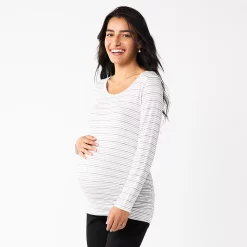 Maternity Sonoma Goods For Life® Essential Scoopneck Long Sleeve Tee -Sonoma Clothing Store 5672154 White Stripe