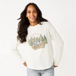 Women's Sonoma Goods For Life® Mockneck Waffle Top -Sonoma Clothing Store 5672315 Ivory Nature Graphic