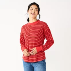 Women's Sonoma Goods For Life® Mockneck Waffle Top -Sonoma Clothing Store 5672315 Red Orange Stripe