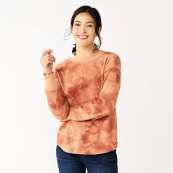 Women's Sonoma Goods For Life® Mockneck Waffle Top -Sonoma Clothing Store 5672315 Rust Tie Dye