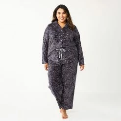 Plus Size Sonoma Goods For Life® Velour Pajama Shirt & Pajama Pants Sleep Set -Sonoma Clothing Store 5675146 ALT2