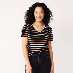 Women's Tall Sonoma Goods For Life® Everyday V-Neck Tee -Sonoma Clothing Store 5686285 Black Multi Stripe