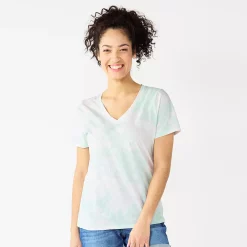 Women's Tall Sonoma Goods For Life® Everyday V-Neck Tee -Sonoma Clothing Store 5686285 Bleach Blue Tie Dye