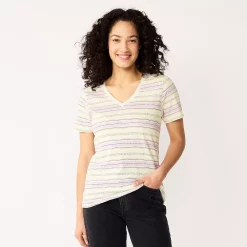 Women's Tall Sonoma Goods For Life® Everyday V-Neck Tee -Sonoma Clothing Store 5686285 Purple Dot Stripe