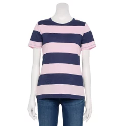 Women's Tall Sonoma Goods For Life® Essential Crewneck Tee -Sonoma Clothing Store 5686288 Purp Navy Rugby Stripe