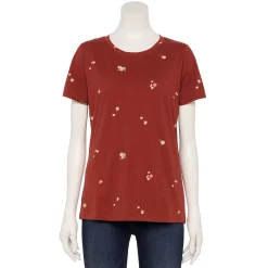 Women's Tall Sonoma Goods For Life® Essential Crewneck Tee -Sonoma Clothing Store 5686288 Rust Burgandy Floral