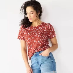 Women's Tall Sonoma Goods For Life® Essential Crewneck Tee -Sonoma Clothing Store 5686288 Rust Sun Trees