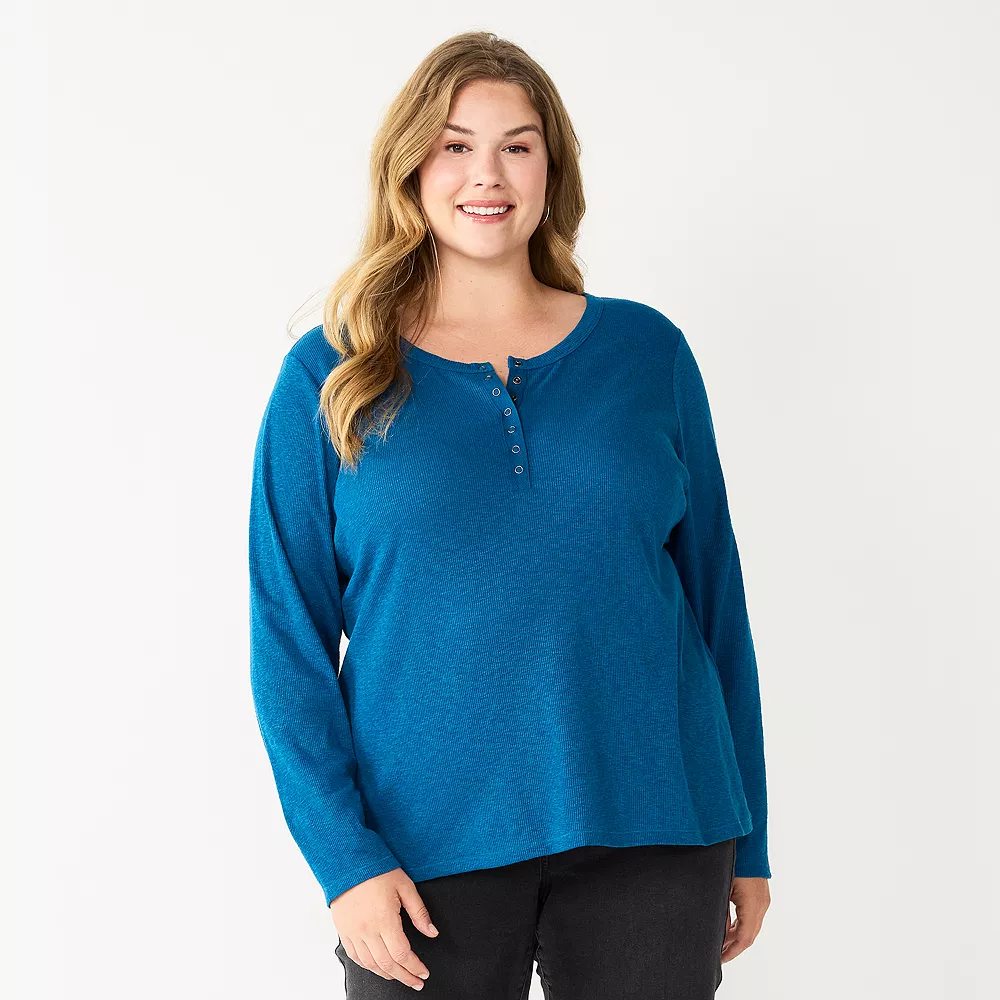 Plus Size Sonoma Goods For Life® Essential Long Sleeve Henley Top 4 Plus Size Sonoma Goods For Life® Essential Long Sleeve Henley Top - Image 2