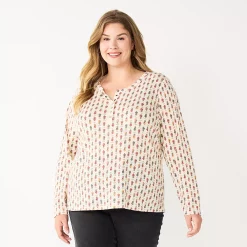 Plus Size Sonoma Goods For Life® Essential Long Sleeve Henley Top 12 Plus Size Sonoma Goods For Life® Essential Long Sleeve Henley Top -Sonoma Clothing Store 5690602 Cream Floral