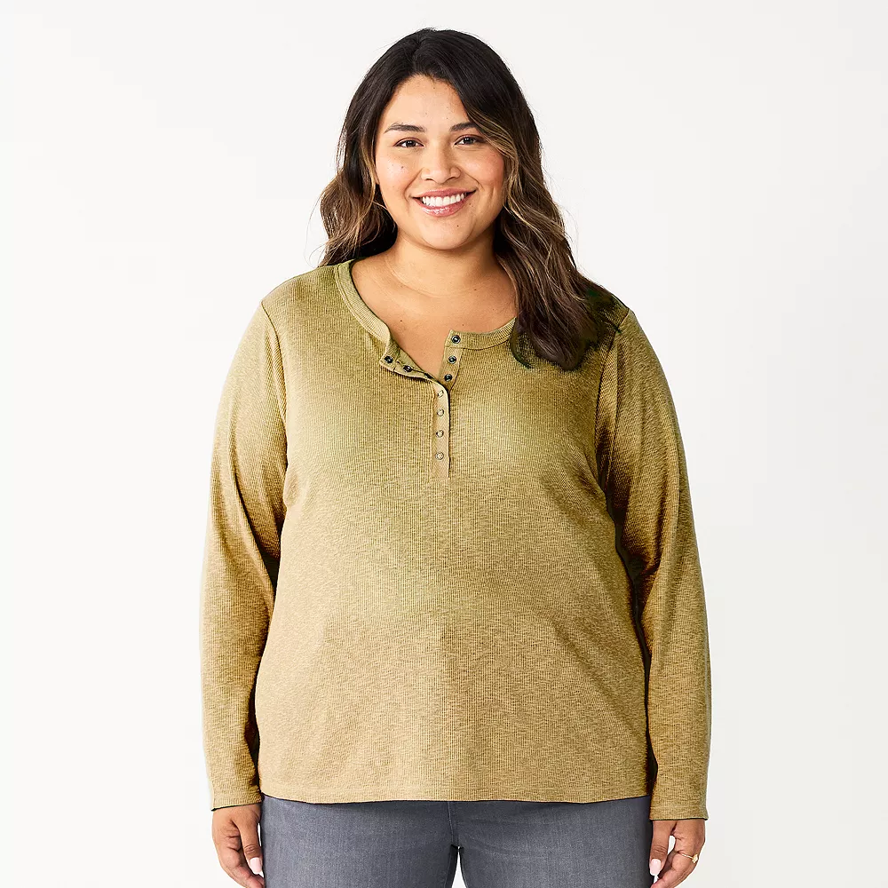 Plus Size Sonoma Goods For Life® Essential Long Sleeve Henley Top 7 Plus Size Sonoma Goods For Life® Essential Long Sleeve Henley Top - Image 5