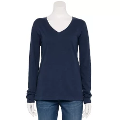Petite Sonoma Goods For Life® Everyday Long Sleeve V-Neck Top -Sonoma Clothing Store 5705363 Navy