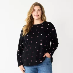 Plus Size Sonoma Goods For Life® Everyday Crewneck Long Sleeve Top -Sonoma Clothing Store 5714078 Black Floral