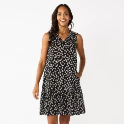 Petite Sonoma Goods For Life® Tiered Sleeveless Dress -Sonoma Clothing Store 5746247 Black Floral