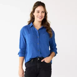 Women's Sonoma Goods For Life® Relaxed Button Down Shirt -Sonoma Clothing Store 5763233 Blue Gauze
