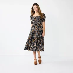 Women's Sonoma Goods For Life® Smocked Tiered Midi Dress 10 Women's Sonoma Goods For Life® Smocked Tiered Midi Dress -Sonoma Clothing Store 5804206 Black Floral