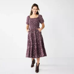 Women's Sonoma Goods For Life® Smocked Tiered Midi Dress 12 Women's Sonoma Goods For Life® Smocked Tiered Midi Dress -Sonoma Clothing Store 5804206 Plum Floral