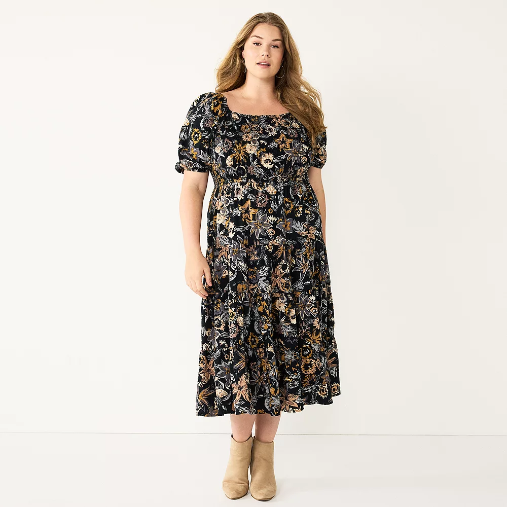 Plus Size Sonoma Goods For Life® Smocked Tiered Midi Dress 7 Plus Size Sonoma Goods For Life® Smocked Tiered Midi Dress - Image 5