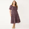 Plus Size Sonoma Goods For Life® Smocked Tiered Midi Dress -Sonoma Clothing Store 5805883 Plum Floral