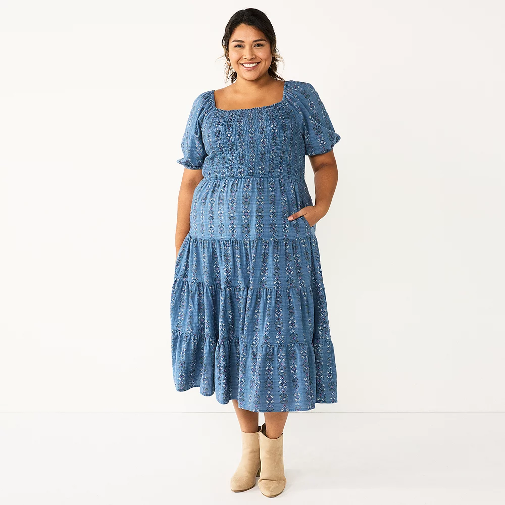 Plus Size Sonoma Goods For Life® Smocked Tiered Midi Dress 4 Plus Size Sonoma Goods For Life® Smocked Tiered Midi Dress - Image 2