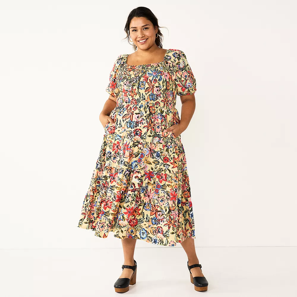Plus Size Sonoma Goods For Life® Smocked Tiered Midi Dress 5 Plus Size Sonoma Goods For Life® Smocked Tiered Midi Dress - Image 3