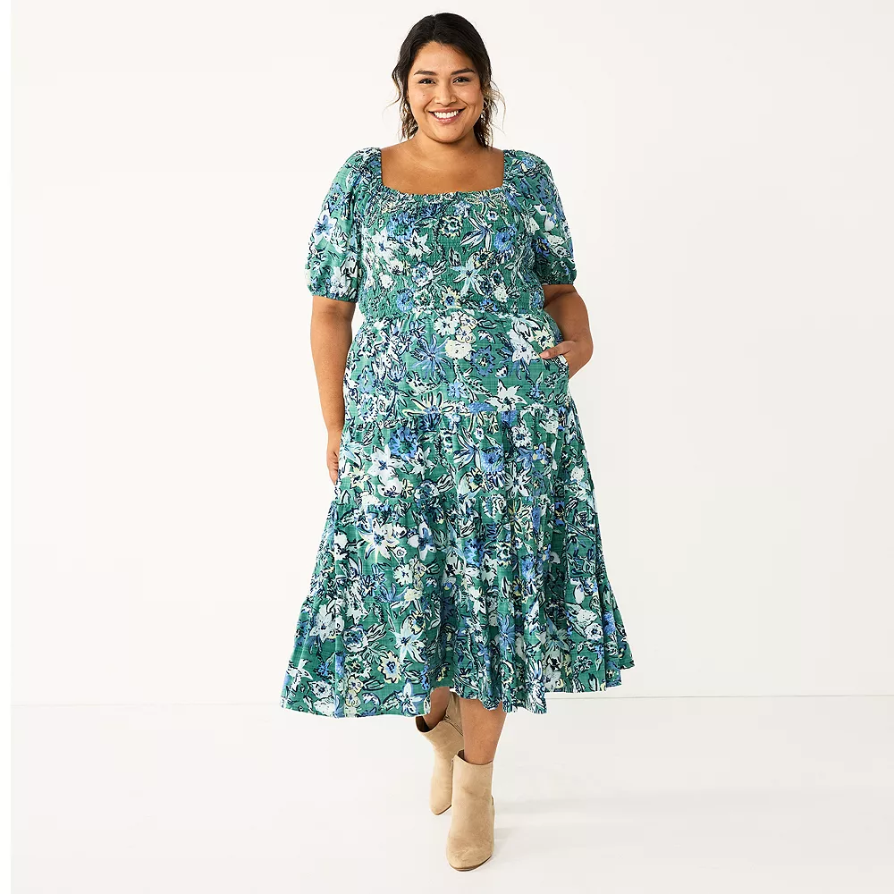 Plus Size Sonoma Goods For Life® Smocked Tiered Midi Dress 6 Plus Size Sonoma Goods For Life® Smocked Tiered Midi Dress - Image 4